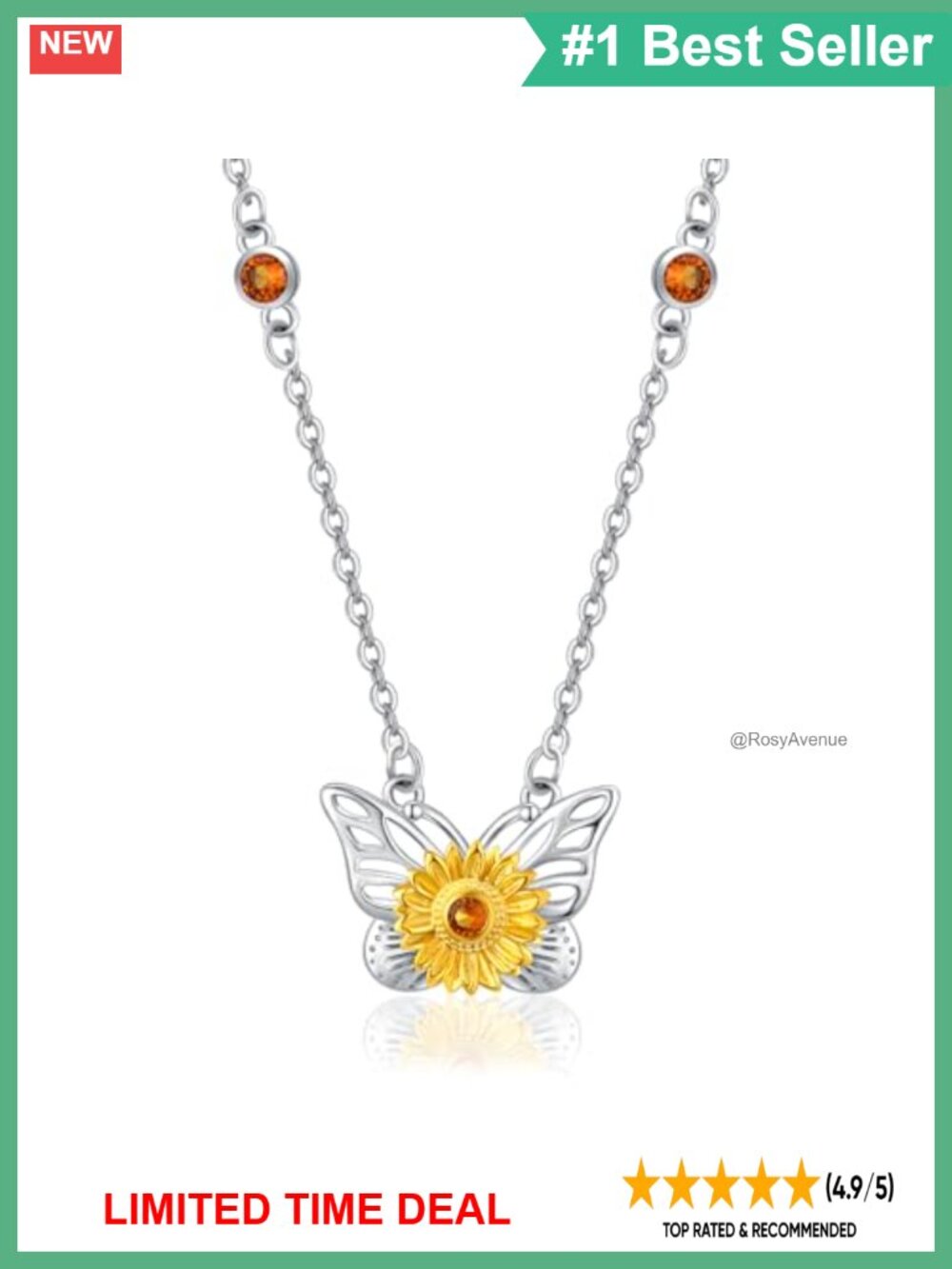 Sunflower Butterfly Necklace Women 925 Sterling Silver Pendant Chain